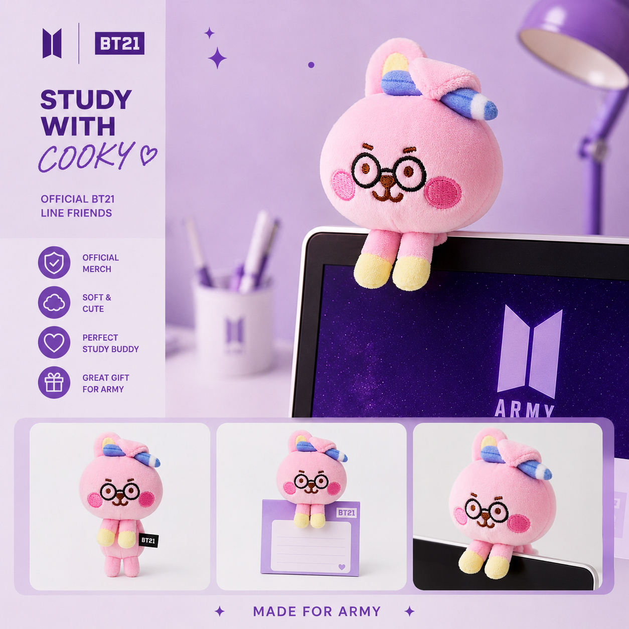 BTS (BT21 Merch) Peluche COOKY BABY Estudia conmigo